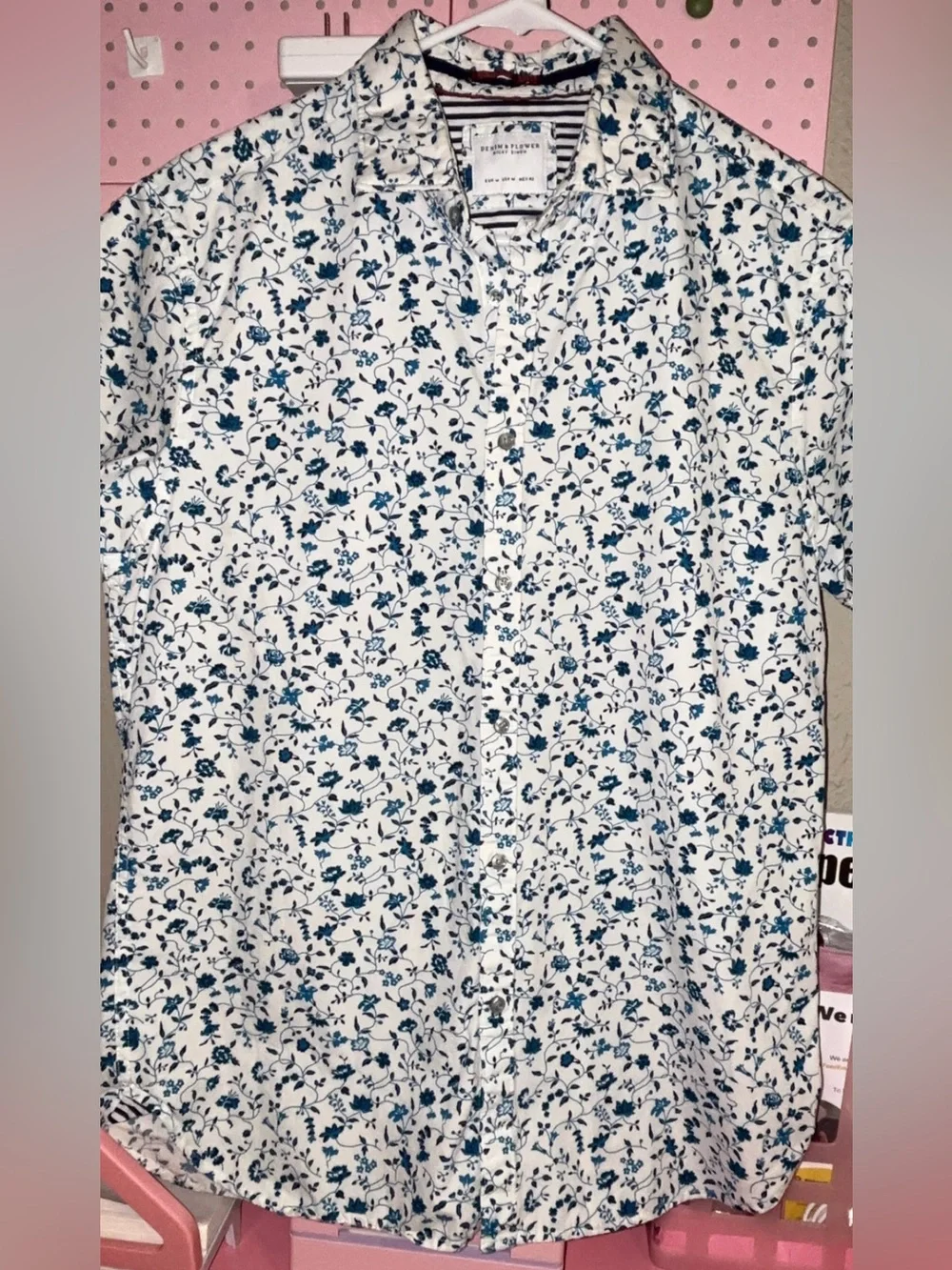 Denim & Flower White Shirt with Blue Floral Print